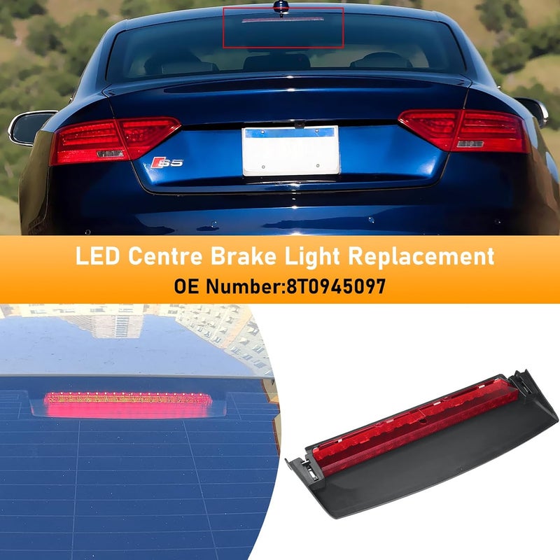 Abodvu Center Brake Light Assembly Compatible with Audi A5/S5 2008-2017,Third Brake Light with 18 Smal Red Lamp Bulbs,Center High Mount Stop Lamp Replacement for 8T0945097B - Image 3
